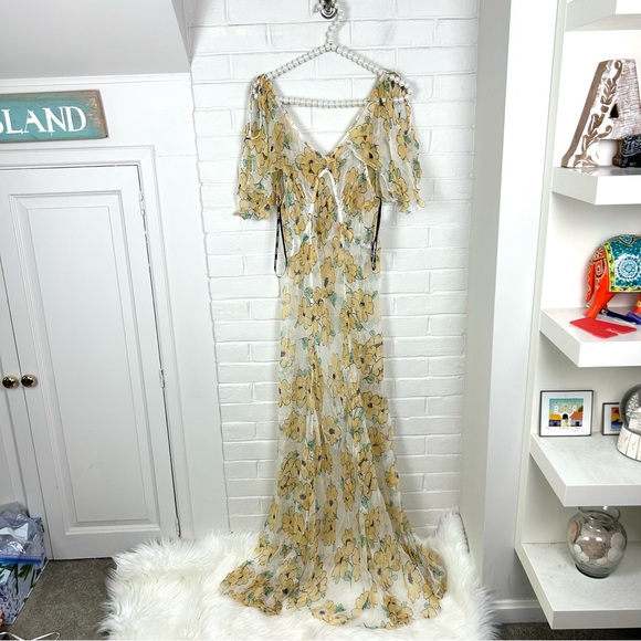 NWT RVCA X Camille Rowe Yellow Sheer Floral Lolo Dress Size M/10 - Picture 3 of 16